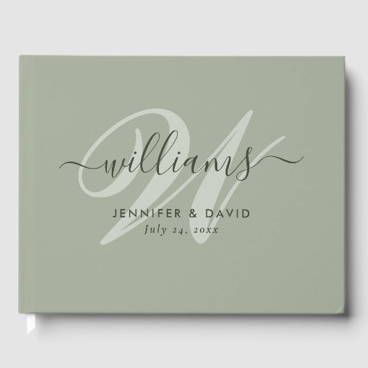 セーパーソナライズされたジグリーンモノグラムズ結婚ゲストハウス ゲストブック (正面)