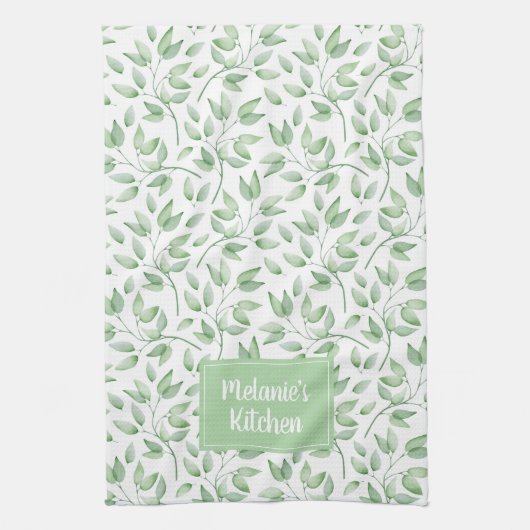 セーパーソナライズされたジ葉·グリーンの キッチンタオル (縦)