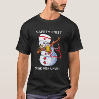 セーフティファーストドリンクナースダビング雪だるまクリスマスステット Tシャツ