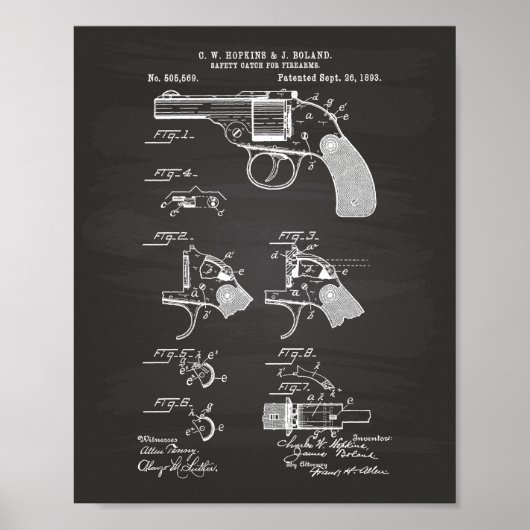 セーフティーキャッチ銃器1893特許技術Chalkboard ポスター (正面)