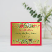 セーブザデートファミリークリスマスディナー招待状金ゴールド ポストカード (スタンド正面)