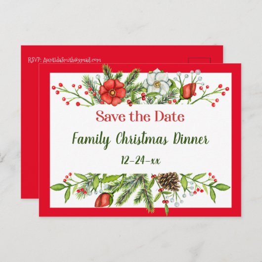 セーブザデートファミリークリスマスディナー招待状 ポストカード (正面/裏面)