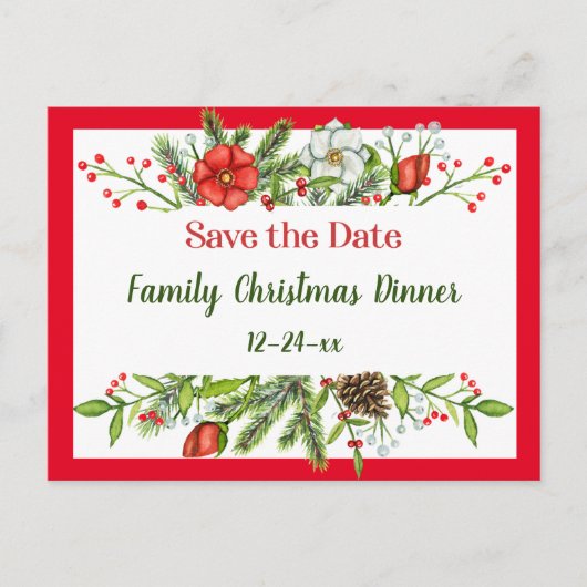 セーブザデートファミリークリスマスディナー招待状 ポストカード (正面)