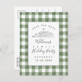セーブザデートホリデーパーティグリーンギンガムポストカード ポストカード (正面/裏面)