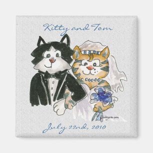 セーブザデートマグネットを結婚しているかわいい漫画猫 マグネット