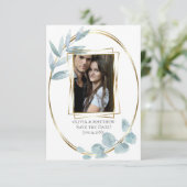 セーブザデート |ほこりっぽい青い水色ユーカリ 招待状 (スタンド正面)