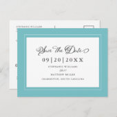 セーブザデート |アクアブルー結婚グリーンエレガント 案内ポストカード (正面/裏面)