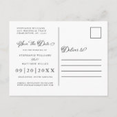 セーブザデート |アクアブルー結婚グリーンエレガント 案内ポストカード (裏面)