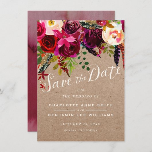 セーブザデート | エレガント素朴フローラ結婚の (正面/裏面)