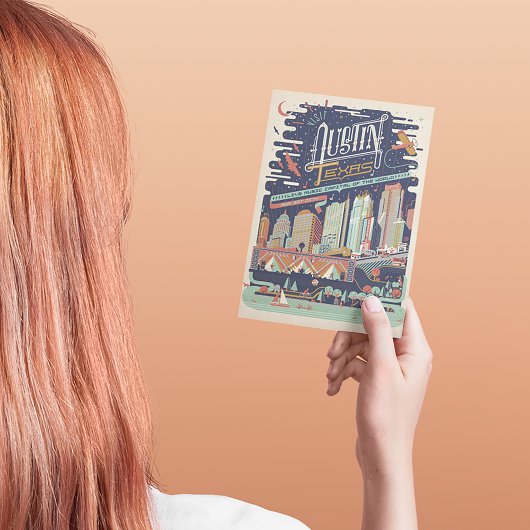 セーブザデート |オースティン、テキサス州-AKA:こうもり市 案内ポストカード