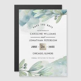 セーブザデート.グリーンブルーボタニカル結婚ズ マグネット招待状