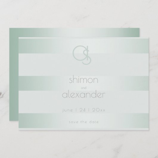 セーブザデート |シマリーグリーンストライプズMonogram (正面/裏面)