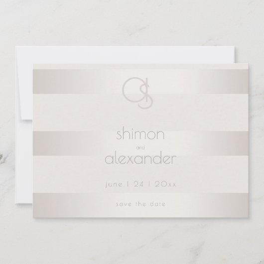 セーブザデート |シャンパンきらめくストライプモノグラム (正面)