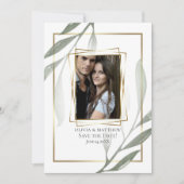 セーブザデート |セージ緑のオリーブの枝の水色 招待状 (正面)