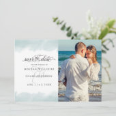 セーブザデート |ティール(緑がかった色)の緑の水彩画 招待状 (スタンド正面)