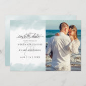 セーブザデート |ティール(緑がかった色)の緑の水彩画 招待状 (正面/裏面)