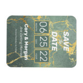 セーブザデート |ティール（緑がかった色）&金ゴールドマーブルルック マグネット (横)