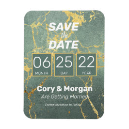 セーブザデート |ティール（緑がかった色）&金ゴールドマーブルルック マグネット