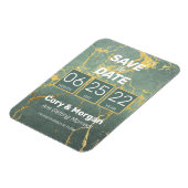 セーブザデート |ティール（緑がかった色）&金ゴールドマーブルルック マグネット (左側)