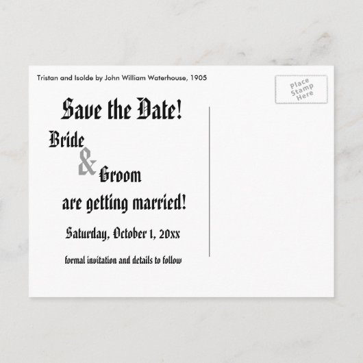 セーブザデート!トリスタンとイゾルドバイJWウォーターハウス 案内ポストカード (裏面)