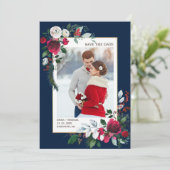 セーブザデート.ネイビーブルー |ブルゴーニュ結婚の写真 招待状 (スタンド正面)