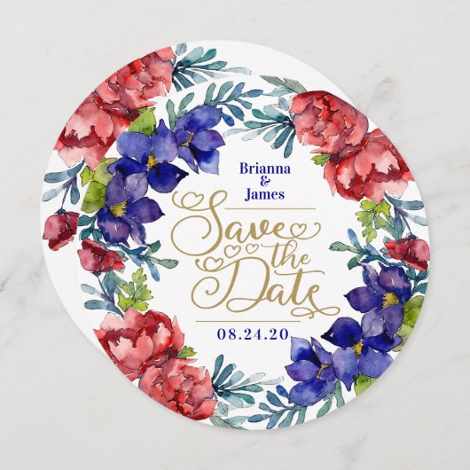 セーブザデート | ハピネス水カラーフローラ 招待状 (正面/裏面)