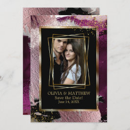 セーブザデート |フォトブラックはっきりしたカシス抽象芸術 招待状