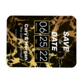 セーブザデート |ブラック&金ゴールドマーブルルックマグネット マグネット (横)