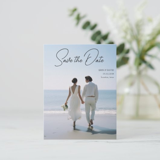 セーブザデート!モダン大理石1枚の写真 ポストカード (スタンド正面)