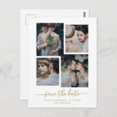 セーブザデート | モダン金ゴールド4枚の写真コラージュ ポストカード (正面/裏面)