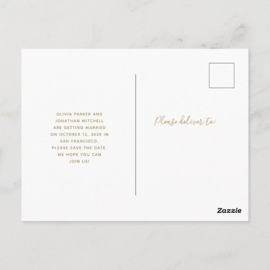 セーブザデート | モダン金ゴールド4枚の写真コラージュ ポストカード (裏面)