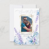 セーブザデート |ラベンダーの水彩 – Dusty Blue 招待状 (正面)