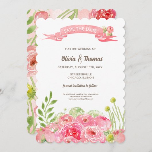 セーブザデート.ロマンチックな水の色のバラ結婚ズ 招待状 (正面/裏面)