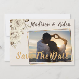 セーブザデート |ロマンチックな白素朴バラ 案内状
