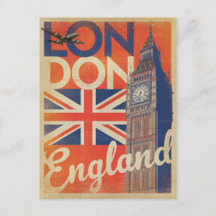 セーブザデート   ロンドン，イギリス – 国旗 案内ポストカード