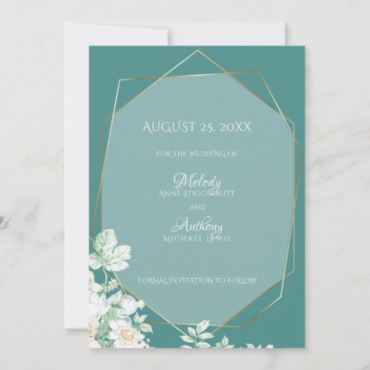 セーブザデート | ワイルドフラワーとベリー幾何学模様 (裏面)