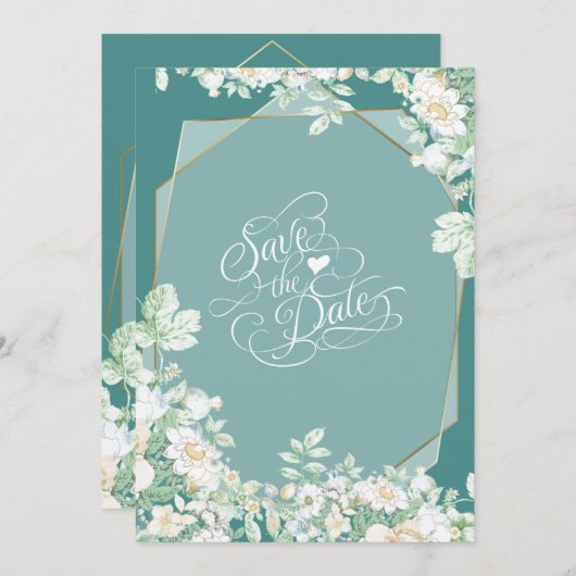 セーブザデート | ワイルドフラワーとベリー幾何学模様 (正面/裏面)