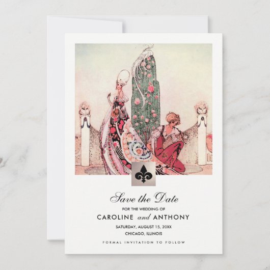 セーブザデート.ヴィンテージ結婚アートの発表 招待状 (正面)