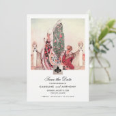 セーブザデート.ヴィンテージ結婚アートの発表 招待状 (スタンド正面)