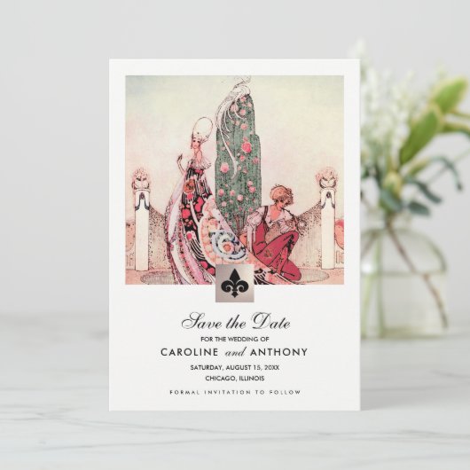セーブザデート.ヴィンテージ結婚アートの発表 招待状 (スタンド正面)