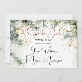 セーブザデート |冬の水彩緑 招待状