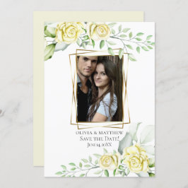 セーブザデート |水彩アイボリーイエロー赤面バラ 招待状