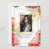 セーブザデート | 水色フローラフォトフレーム 招待状 (正面)