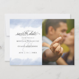 セーブザデート |淡い色のほこりっぽい青い水彩画 招待状