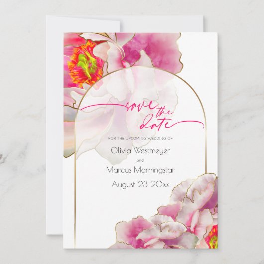 セーブザデート |美はっきりしたしい緋色の牡丹 招待状 (正面)