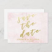 セーブザデート |赤面およびフェイク金ゴールドスクリプトはがき 案内ポストカード (正面/裏面)