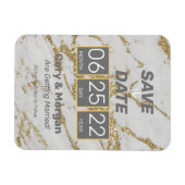 セーブザデート |金ゴールド&ホワイト大理石ルックマグネット マグネット (横)