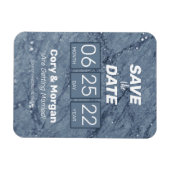 セーブザデート |青と白の大理石ルックマグネット マグネット (横)