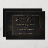 セーブザデート |黒エレガントと金ゴールドのグリッター (正面/裏面)