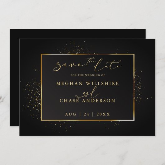 セーブザデート |黒エレガントと金ゴールドのグリッター (正面/裏面)